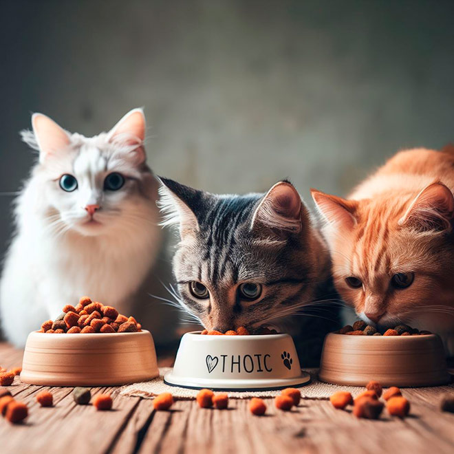 кошки едят из мисок